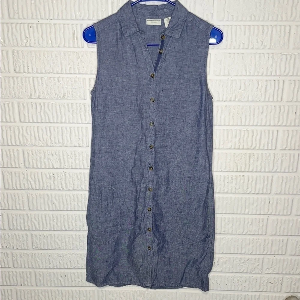 Adrienne Vittadini 100% Linen Blue Button-Down Dress - Picture 1 of 3
